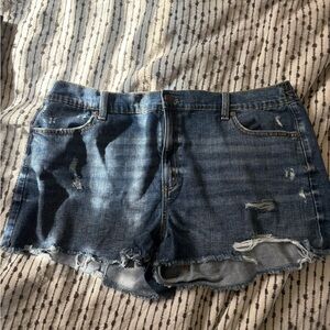 Aerie Blue Distressed Jean Shorts with Frayed Hem